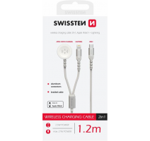 SWISSTEN OPLETENÝ MAGNETICKÝ KABEL 2v1 PRO APPLE WATCH A LIGHTNING, USB-C 1.2 M BÍLÝ obrázek
