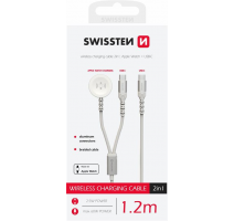 SWISSTEN OPLETENÝ MAGNETICKÝ KABEL 2v1 PRO APPLE WATCH A USB-C, USB-C 1.2 M BÍLÝ obrázek