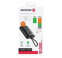 SWISSTEN POWER BANK VOLTBOX 35W 10000 mAh S INTEGROVANÝMI KABELY USB-C A LIGHTNING ČERNÁ obrázek