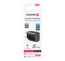 SWISSTEN SÍŤOVÝ ADAPTÉR EDGE GaN 1x USB-C PD 20W + 1x USB-A 18W QC ČERNÝ obrázek