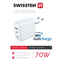 SWISSTEN SÍTOVÝ ADAPTÉR GaN 2x USB-C + 1xUSB 70W obrázek