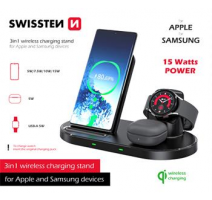SWISSTEN WIRELESS NABÍJEČKA 3v1 STAND PRO APPLE A SAMSUNG ČERNÁ obrázek