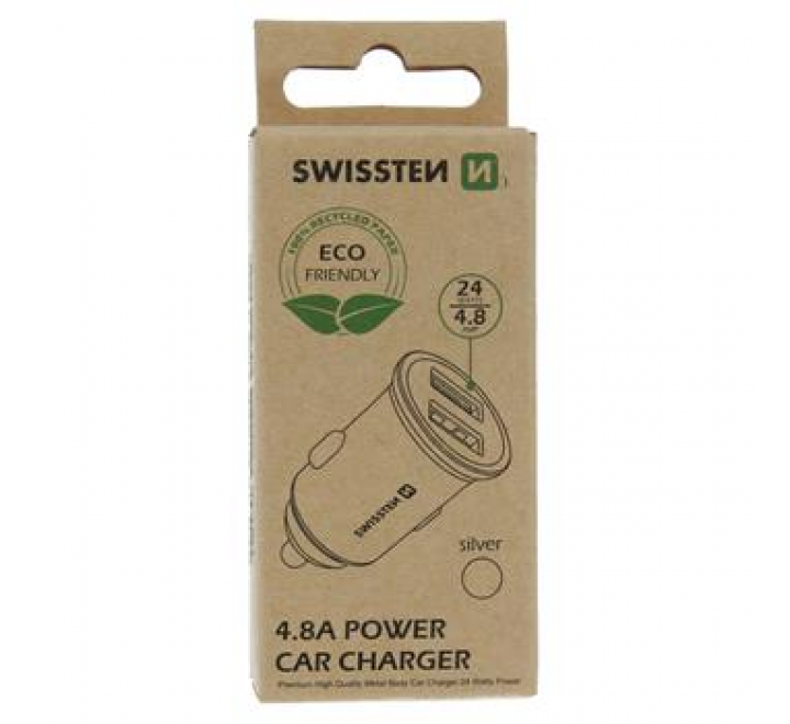SWISSTEN CL ADAPTÉR 2x USB 4,8A METAL STŘÍBRNÝ