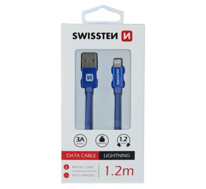 DATOVÝ KABEL SWISSTEN TEXTILE USB / LIGHTNING 1,2 M MODRÝ