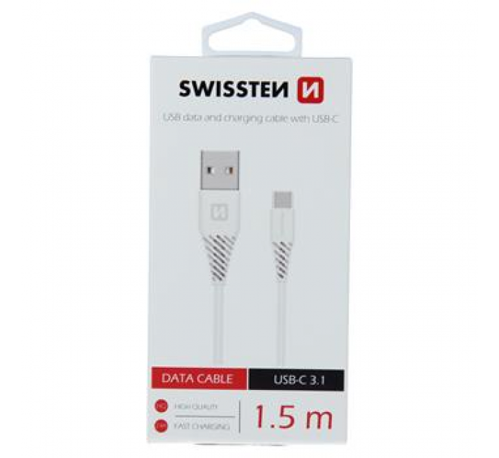 DATOVÝ KABEL SWISSTEN USB / USB-C 3.1 BÍLÝ 1,5 M (7mm)