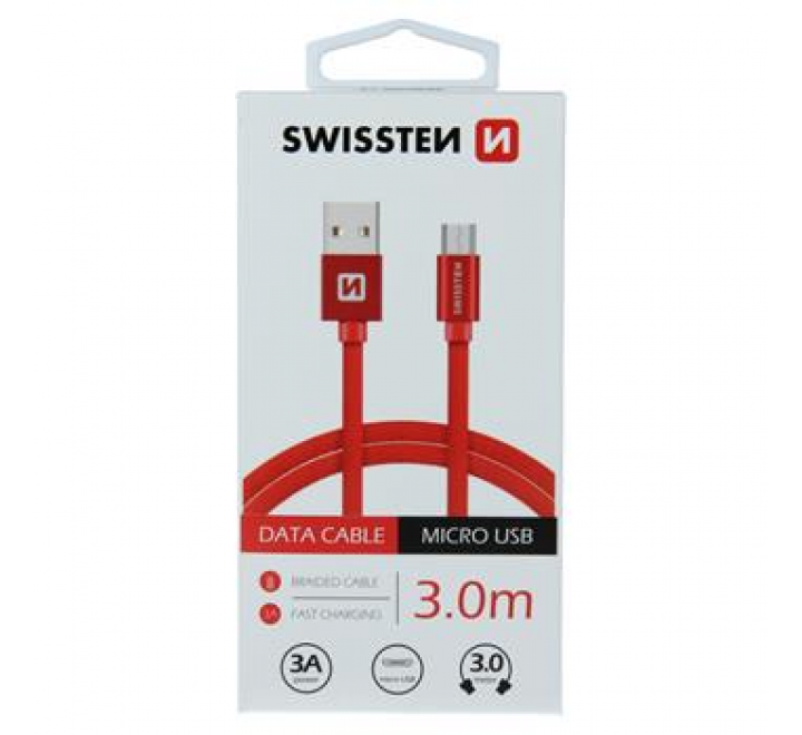 DATOVÝ KABEL SWISSTEN TEXTILE USB / MICRO USB 3,0 M ČERVENÝ