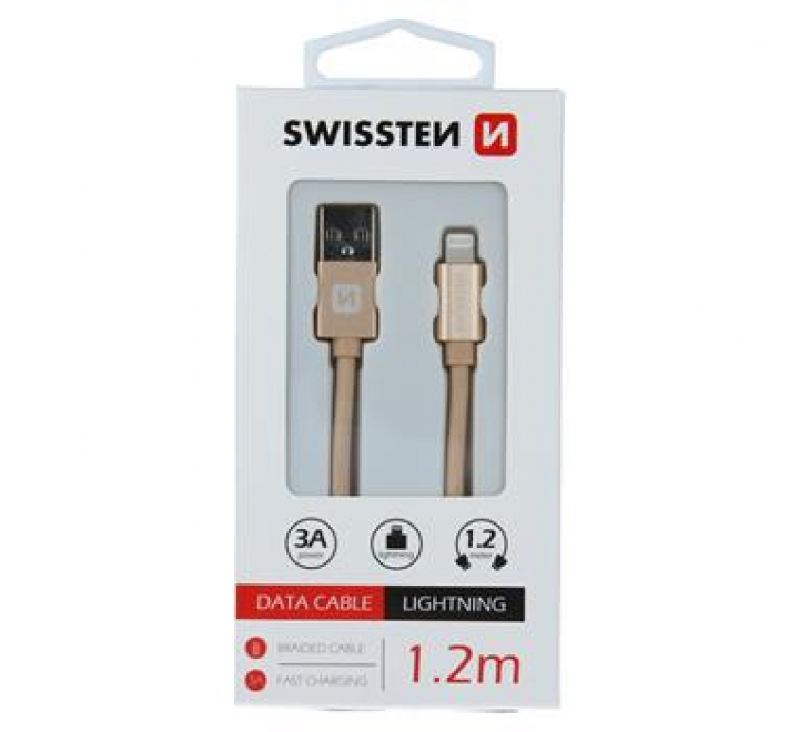 DATOVÝ KABEL SWISSTEN TEXTILE USB / LIGHTNING 1,2 M ZLATÝ
