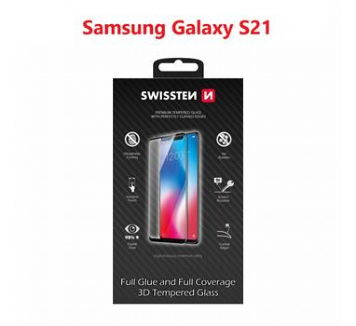 SKLO SWISSTEN ULTRA DURABLE 3D FULL GLUE GLASS SAMSUNG GALAXY S21 ČERNÉ