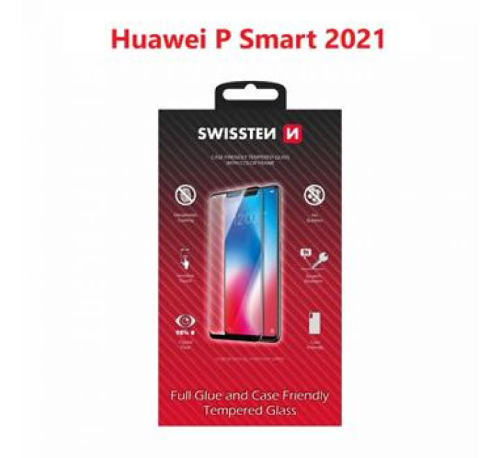 SKLO SWISSTEN FULL GLUE, COLOR FRAME, CASE FRIENDLY HUAWEI P SMART 2021 ČERNÉ