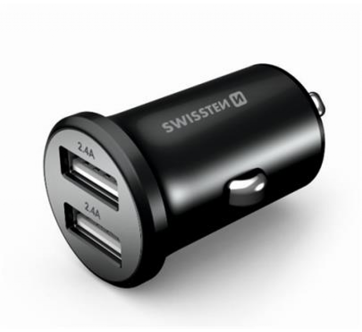 Adapter CL SWISSTEN 2x USB, 4,8A, metal černá
