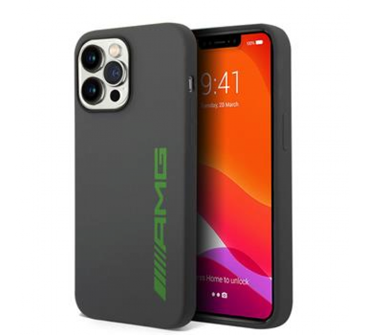 AMG Liquid Silicone Green Logo Zadní Kryt pro iPhone 14 Pro Max Grey