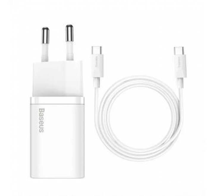 Baseus TZCCSUP-L02 Super Si Quick Nabíječka USB-C 25W + Datový Kabel USB-C  to USB-C 1m White
