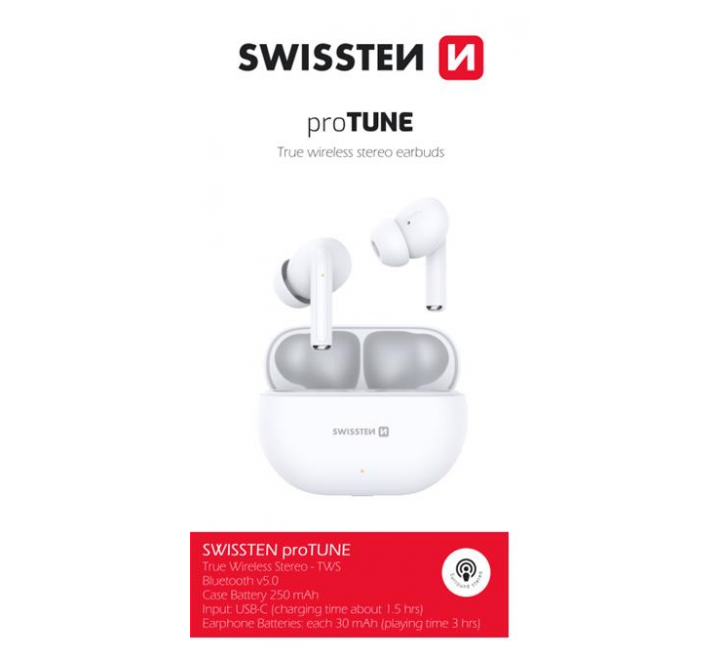 BLUETOOTH TWS SLUCHÁTKA SWISSTEN PRO TUNE BÍLÁ