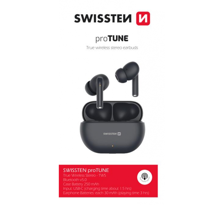 BLUETOOTH TWS SLUCHÁTKA SWISSTEN PRO TUNE ČERNÁ