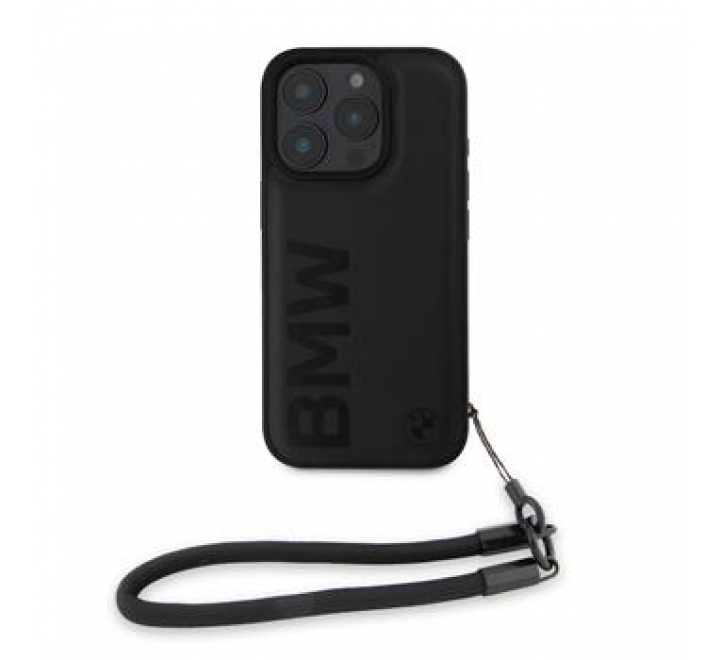 BMW Leather Signature and Strap Zadní Kryt pro iPhone 16 Pro Black
