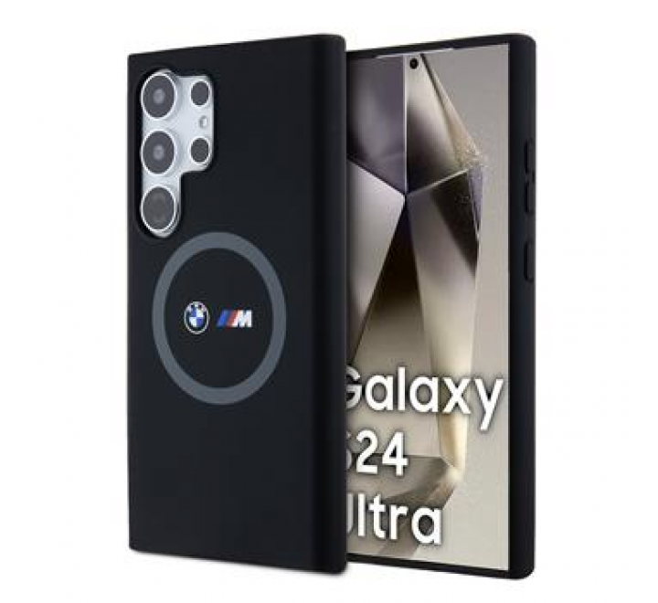 BMW M Printed Round and Logo Magsafe Silikonový Kryt pro Samsung Galaxy S24 Ultra Black