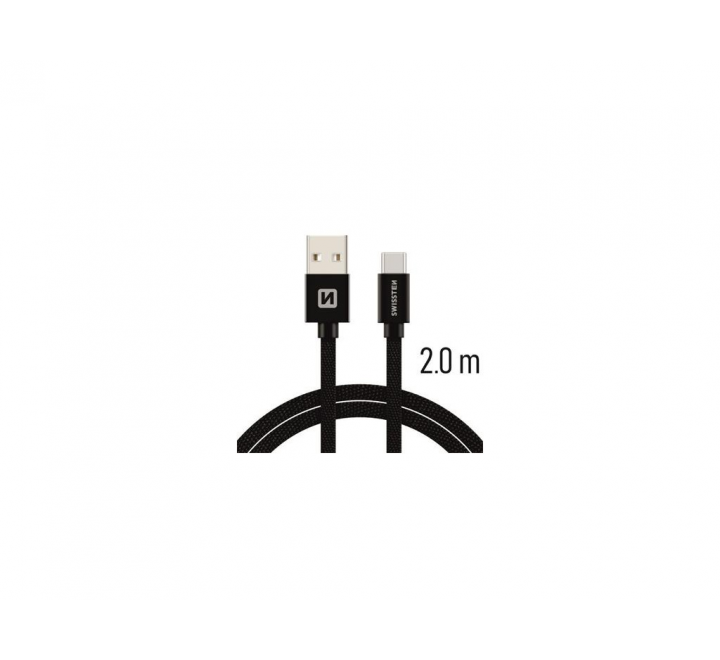 Data kabel SWISSTEN Texile USB-C 2,0 m, černá 