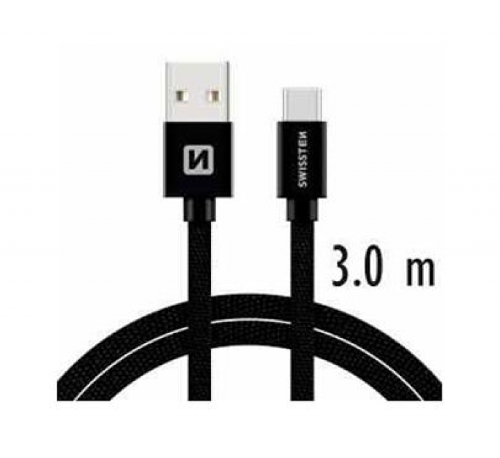 Data kabel SWISSTEN Textile USB-C 3,0 m, černá 