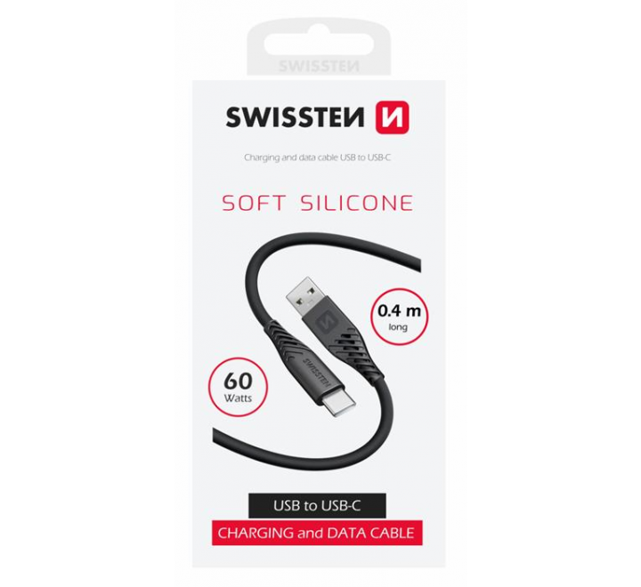 DATOVÝ KABEL SWISSTEN SOFT SILICONE USB / USB-C 0,4 M ČERNÝ