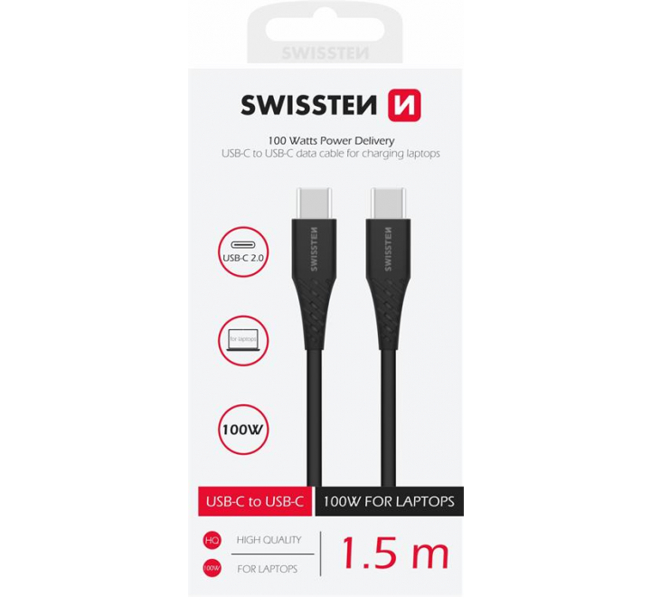 DATOVÝ KABEL SWISSTEN TPE USB-C/USB-C POWER DELIVERY 5A (100W) 1,5 M ČERNÝ