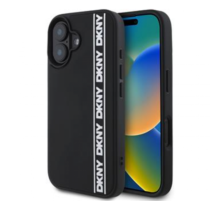 DKNY 3D Rubber Repeat Logo Line Zadní Kryt pro iPhone 16 Black