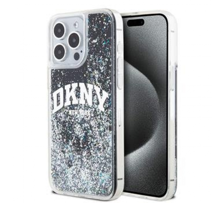 DKNY Liquid Glitter Arch Logo Zadní Kryt pro iPhone 14 Pro Max Black