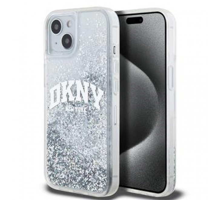 DKNY Liquid Glitter Arch Logo Zadní Kryt pro iPhone 14 Transparent