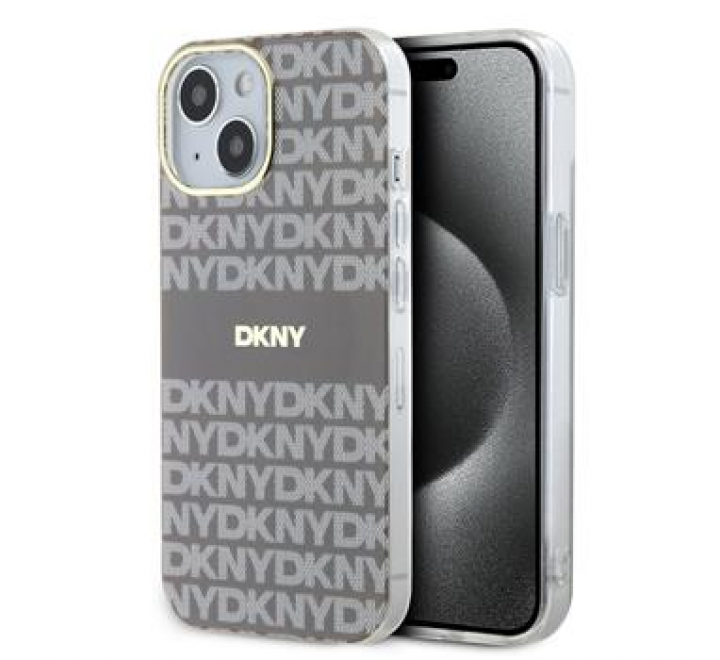 DKNY PC/TPU Repeat Pattern Tonal Stripe Magsafe Zadní Kryt pro iPhone 15 Beige