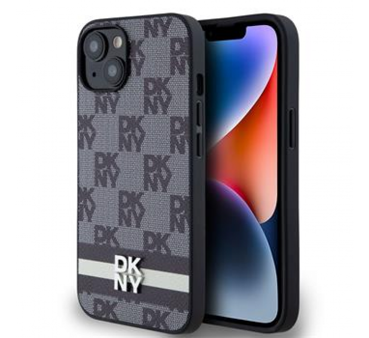 DKNY PU Leather Checkered Pattern and Stripe Zadní Kryt pro iPhone 13 Black