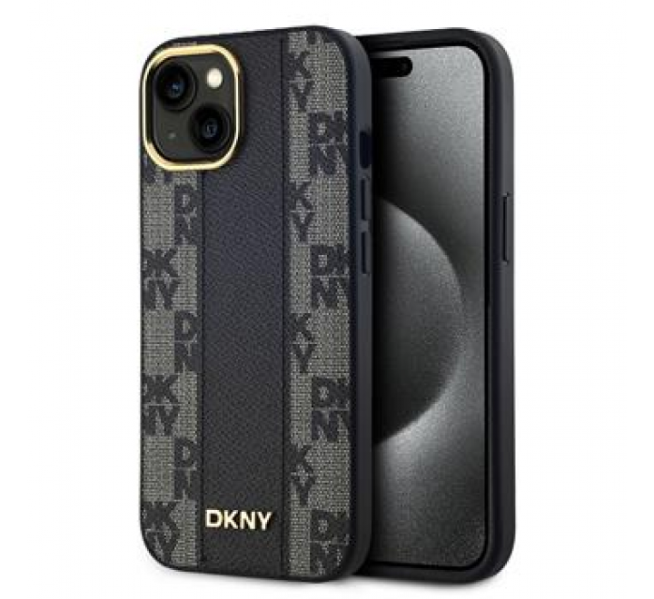 DKNY PU Leather Checkered Pattern Magsafe Zadní Kryt pro iPhone 15 Black