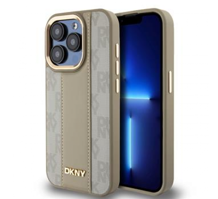 DKNY PU Leather Checkered Pattern Magsafe Zadní Kryt pro iPhone 15 Pro Beige