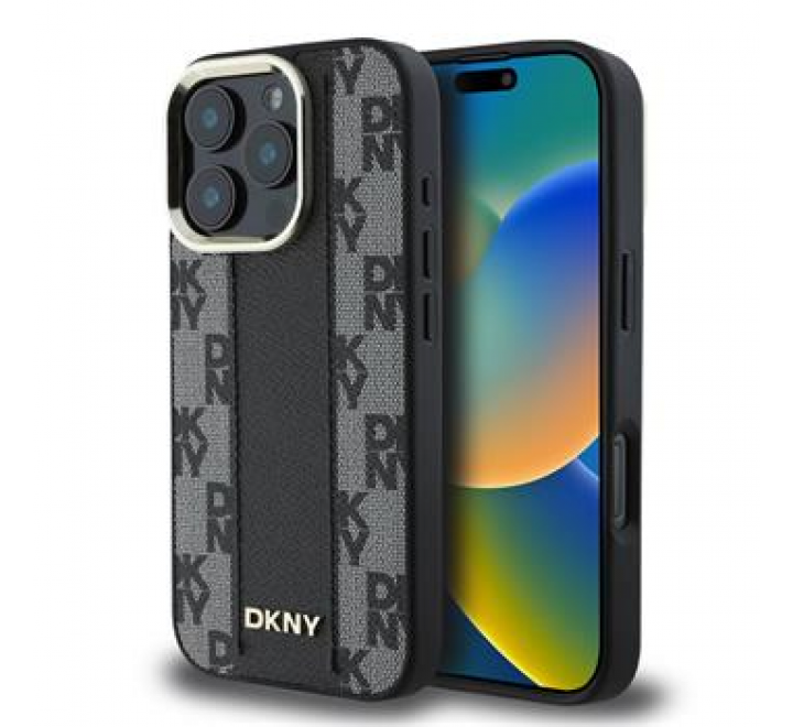 DKNY PU Leather Checkered Pattern Magsafe Zadní Kryt pro iPhone 16 Pro Black