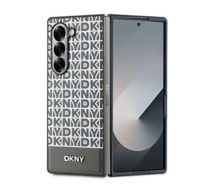 DKNY PU Leather Repeat Pattern Bottom Stripe MagSafe Zadní Kryt pro Samsung Galaxy Z Fold 6 Brown