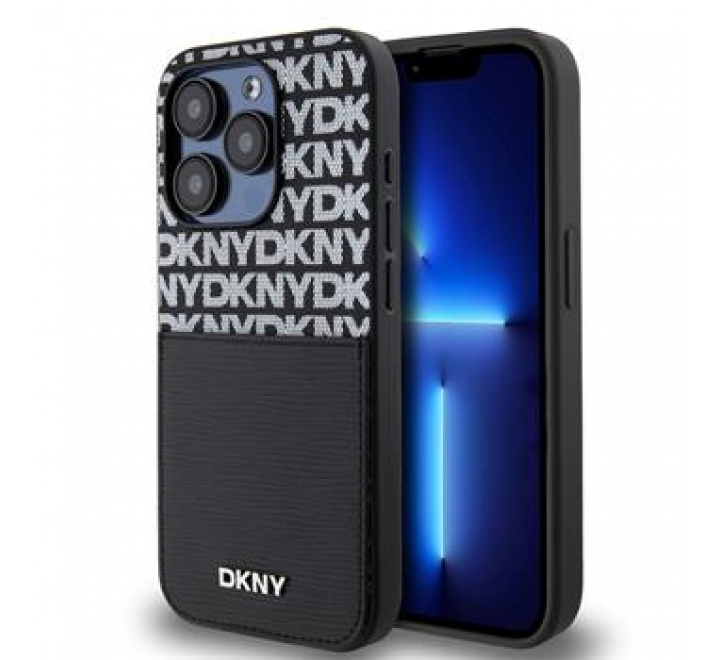 DKNY PU Leather Repeat Pattern Card Pocket Zadní Kryt pro iPhone 14 Pro Black