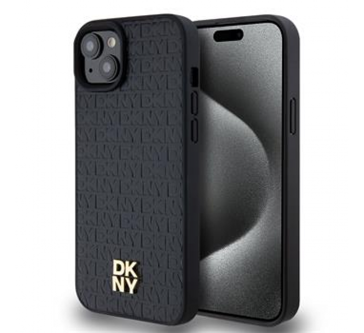DKNY PU Leather Repeat Pattern Stack Logo Magsafe Zadní Kryt pro iPhone 13 Black