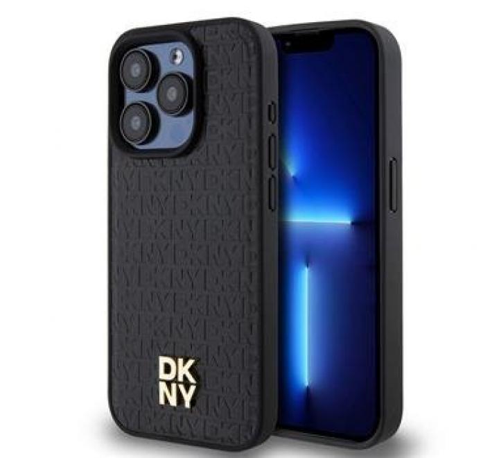 DKNY PU Leather Repeat Pattern Stack Logo Magsafe Zadní Kryt pro iPhone 14 Pro Max Black