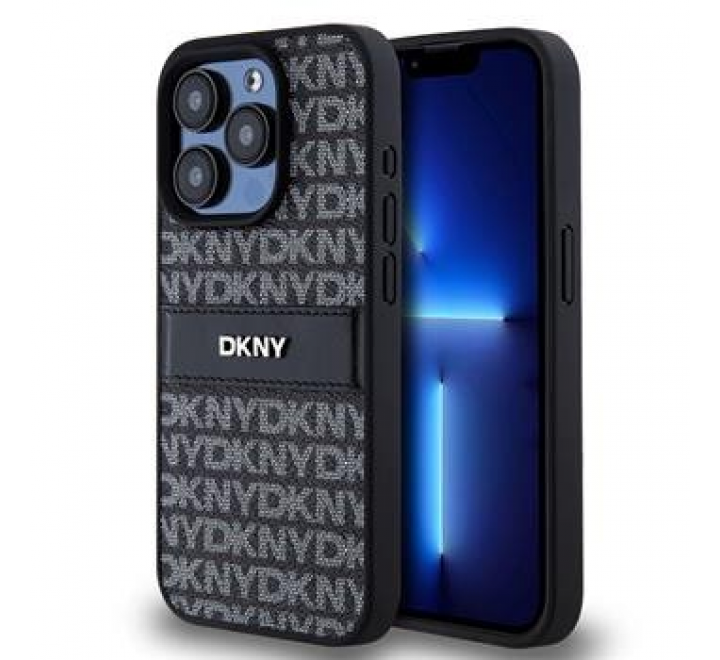 DKNY PU Leather Repeat Pattern Tonal Stripe Zadní Kryt pro iPhone 15 Pro Max Black