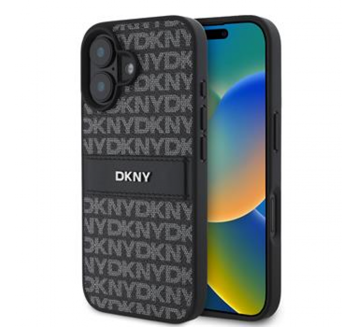 DKNY PU Leather Repeat Pattern Tonal Stripe Zadní Kryt pro iPhone 16 Black