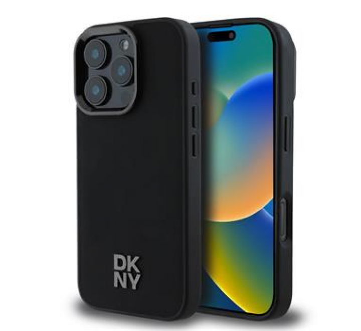 DKNY PU Leather Stack Logo Magsafe Zadní Kryt pro iPhone 16 Pro Black