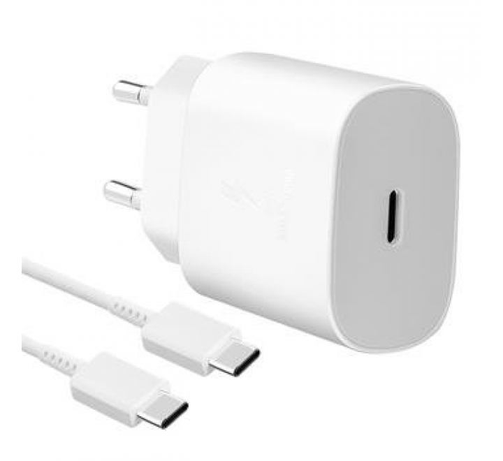 EP-TA800EWE + EP-DG980BWE Samsung 25W Cestovní nabíječka + USB-C/USB-C Datový Kabel White (OOB Bulk)