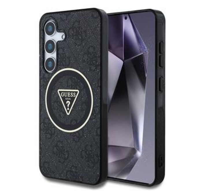 Guess IML 4G Glitter and Triangle Logo MagSafe Zadní Kryt pro Samsung Galaxy S25 Black