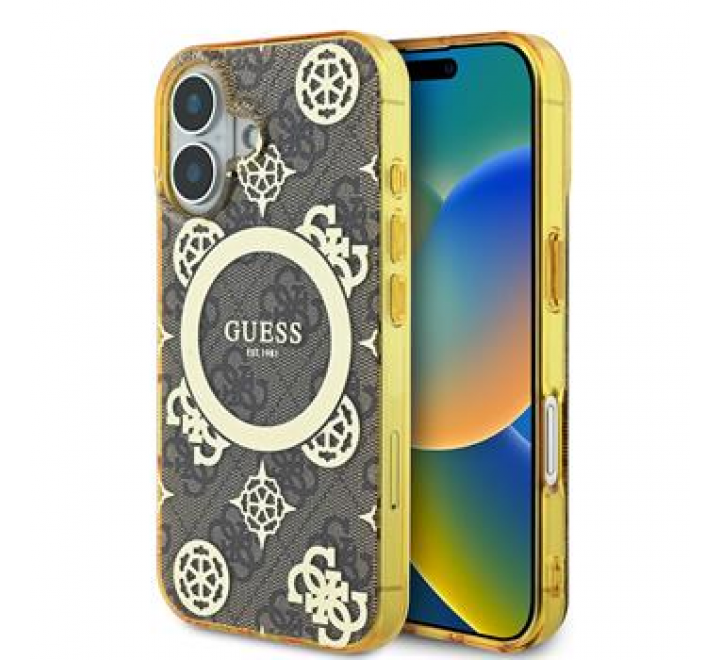 Guess IML 4G Peony MagSafe Zadní Kryt pro iPhone 16 Brown
