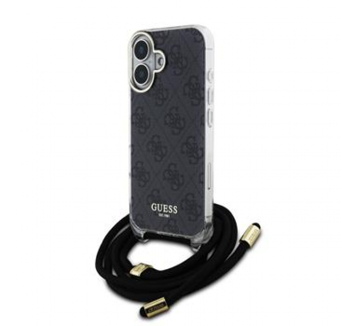 Guess IML 4G Printed Crossbody Popruh Zadní Kryt pro iPhone 16 Black