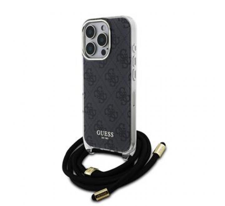 Guess IML 4G Printed Crossbody Popruh Zadní Kryt pro iPhone 16 Pro Max Black