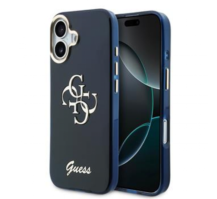 Guess IML 4G Script Metal Logo Zadní Kryt pro iPhone 17 Blue