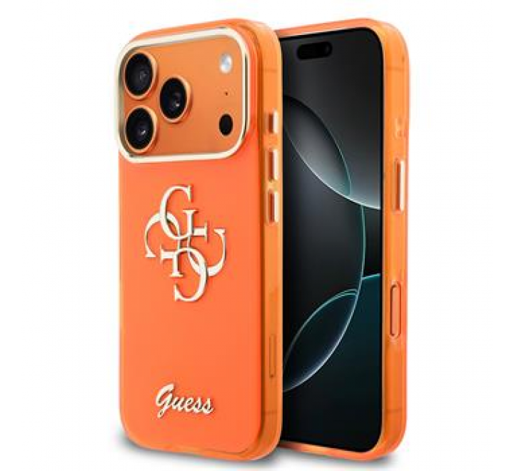 Guess IML 4G Script Metal Logo Zadní Kryt pro iPhone 17 Pro Max Orange