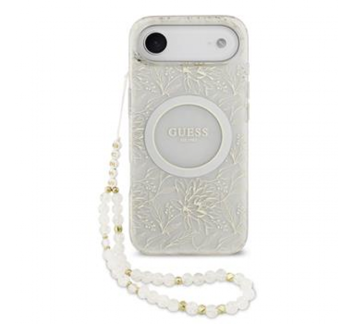 Guess IML Flowers Allover Strap MagSafe Zadní Kryt pro iPhone 17 Air White