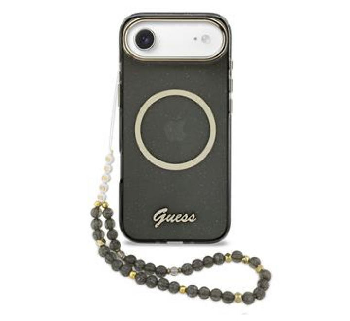 Guess IML Glitter Script Strap MagSafe Zadní Kryt pro iPhone Air Black