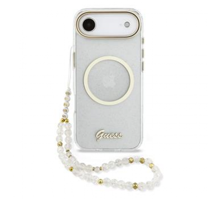 Guess IML Glitter Script Strap MagSafe Zadní Kryt pro iPhone Air Transparent