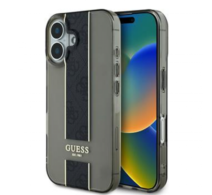Guess IML Middle 4G Stripe Zadní Kryt pro iPhone 16 Black